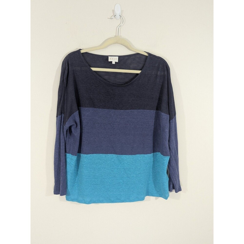 East White Top Size M Blouse 100% Linen Loose Relaxed Color lock 3/4 Sleeves